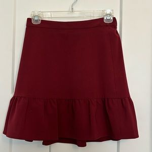 J Crew Mercantile size 0 Adorable maroon skirt with 5.5 inch ruffle hem.